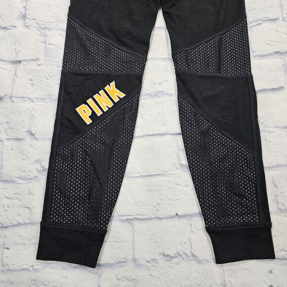 Victorias Secret PINK Yoga WOMENS S Campus Leggings Dog Black Yellow Drawstring - Picture 12 of 13